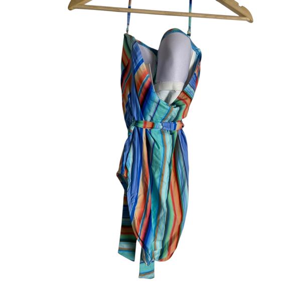 La Blanca Sunset Multicolor Bandeau Belted Tie Waist Stripe One Piece Swimsuit 4 - Picture 10 of 12